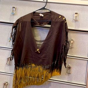 Brand New., Chocolate brown/tan.,distressed t-shirt with fringe